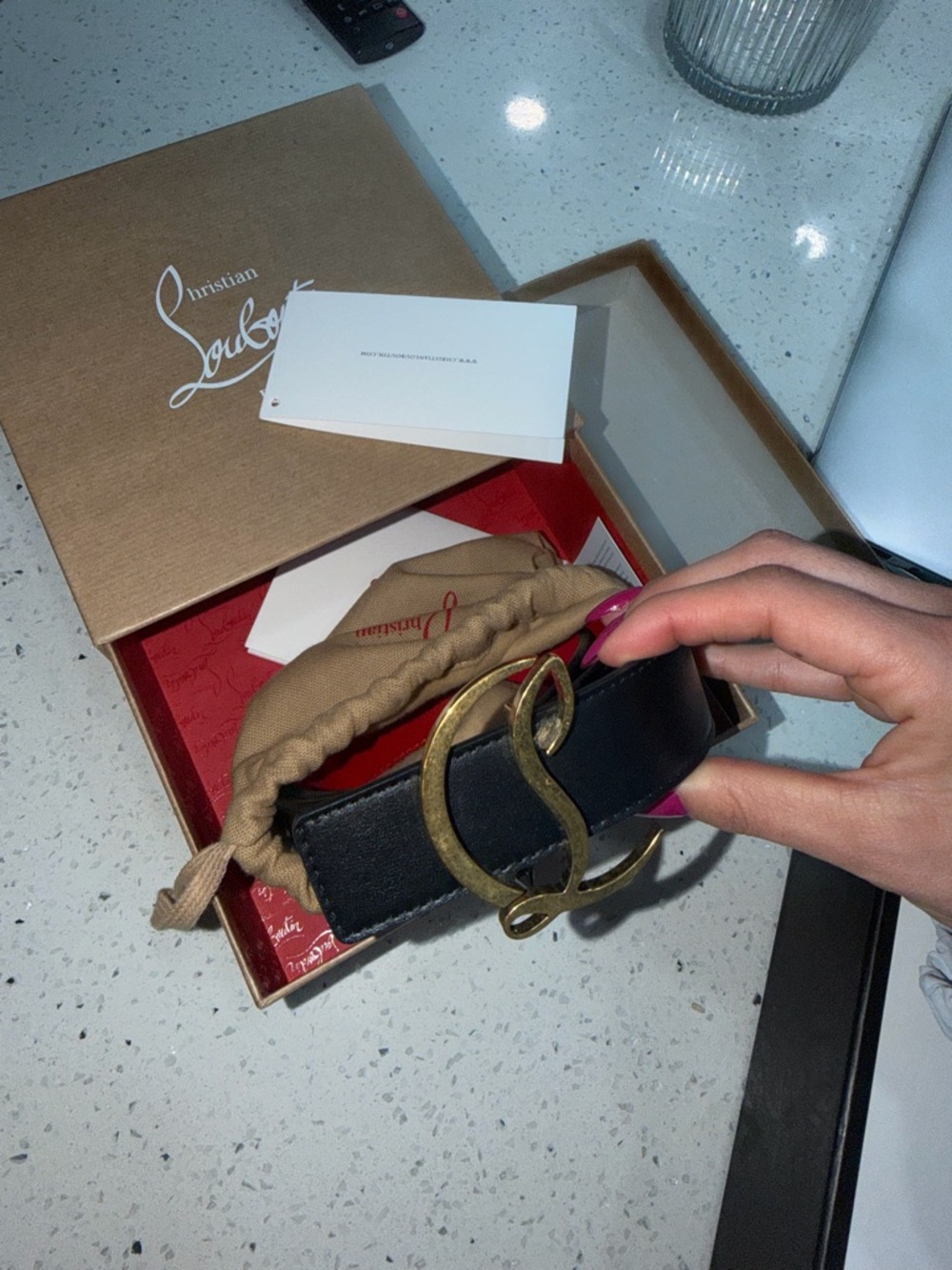 Christian Louboutin Black Leather belt with Gold Logo Buckle - Picture 4 of 7